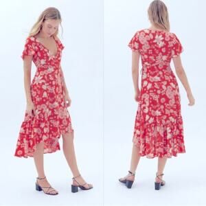 UO $99 Urban Outfitters Daphne Wrap Floral Midi Dress Size Small